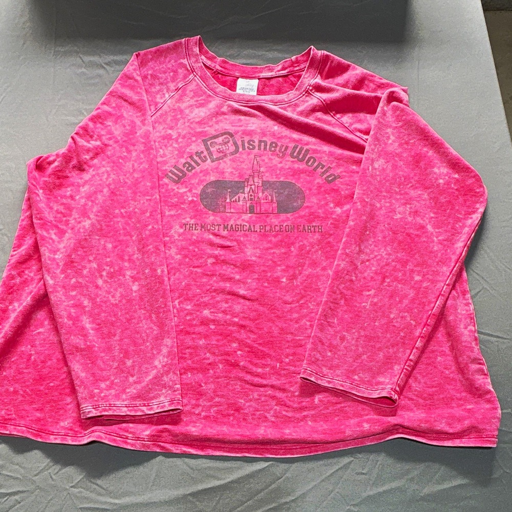 Disney Walt Disney World Pink Graphic Crewneck Raglan Sweatshirt Women 1X